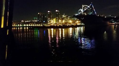 Illuminated buildings in city at night