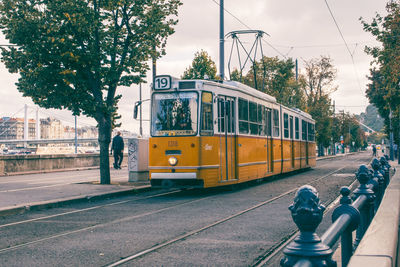 View of tram in city