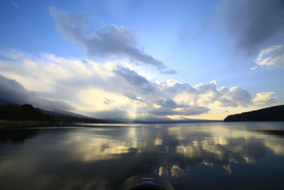 Scenic view of lake against sky during sunset