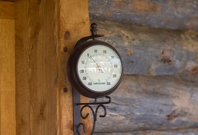Close-up of temperature gauge on wall
