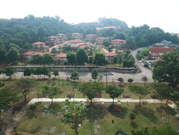 Scenic view of town against sky