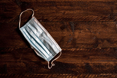 High angle view of leather on table