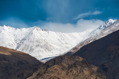 Scenic view of snowcapped mountains against sky