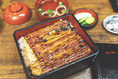 High angle view of food on table