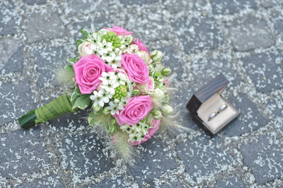 High angle view of rose bouquet