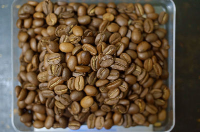 High angle view of coffee beans
