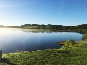 Scenic view of lake against clear sky