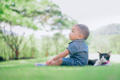 Cute boy looking away outdoors