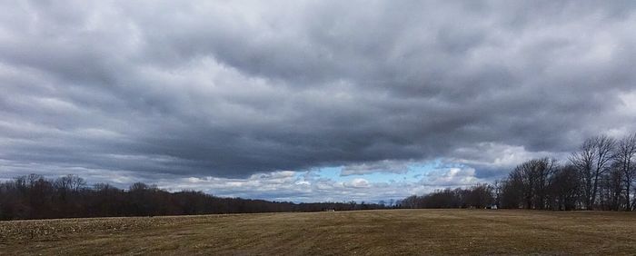 Scenic view of field against cloudy sky