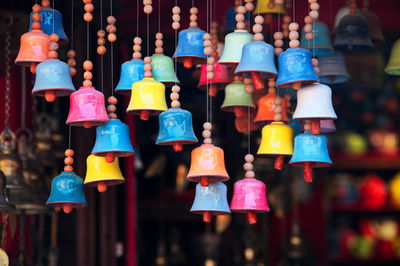 Group of colorful bells on the pottery square in bhaktapur, nepal