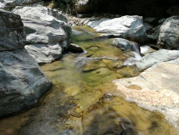 Close-up of water flowing through rocks