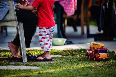 Grandmother and grandson spend time outdoor