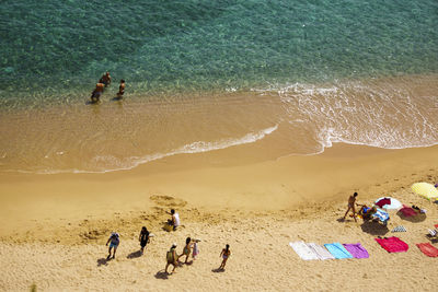 High angle view of people on beach