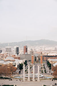 High angle view of buildings against clear sky