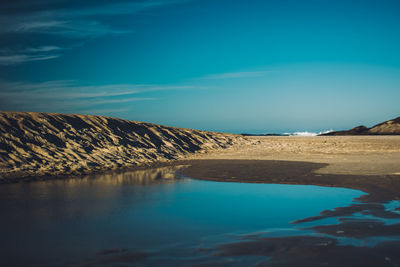 Scenic view of sea against blue sky