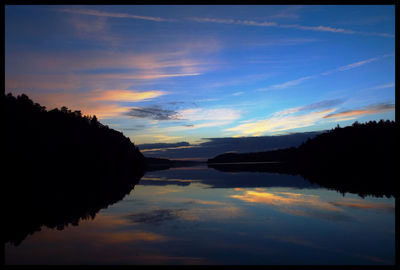 Reflection of clouds in water at sunset