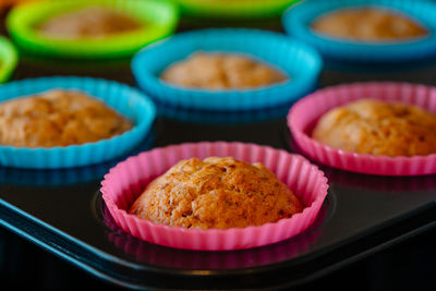 Close-up of cupcakes on table