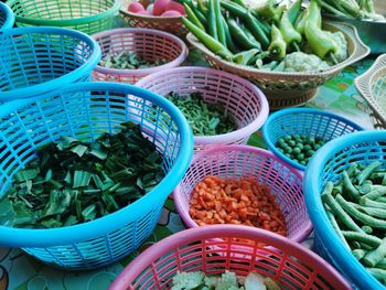 High angle view of vegetables in market for sale