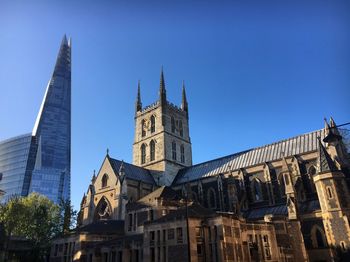 Low angle view of cathedral against blue sky