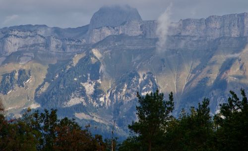 Panoramic view of mountain range against sky