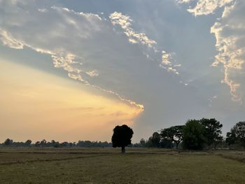 Silhouette people standing on field against sky during sunset