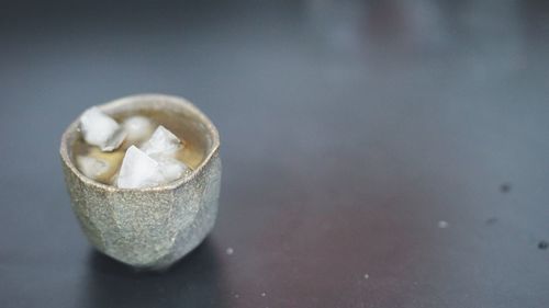 High angle view of ice cream in bowl on table