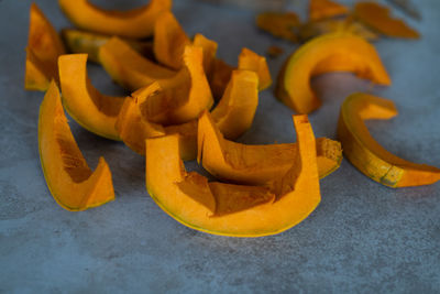 High angle view of orange on table