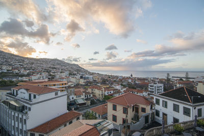 High angle view of townscape against sky