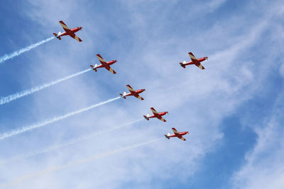 Low angle view of airshow against sky