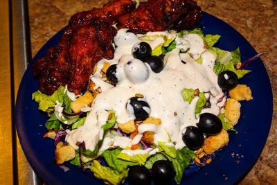 High angle view of meal served in plate