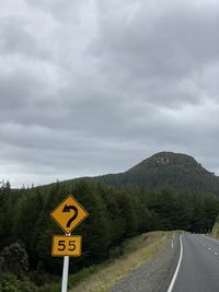 Road sign against sky