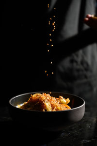 High angle view of food in plate on table