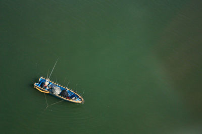 Directly above shot of fishing boat in lake