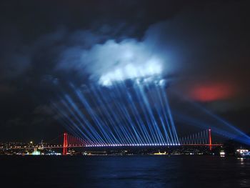 Low angle view of suspension bridge at dusk