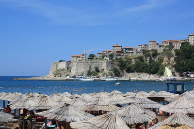 View of built structure with rocks in foreground