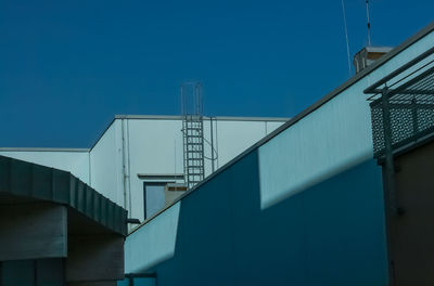 Exterior of industrial building against clear blue sky