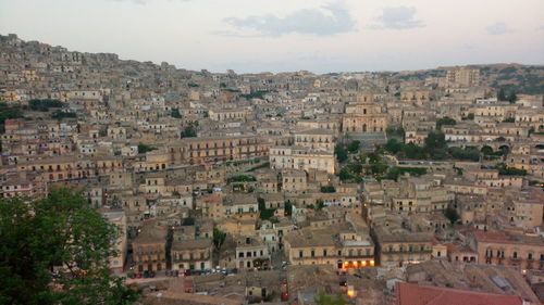 High angle view of buildings in town