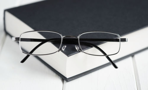 High angle view of eyeglasses on table