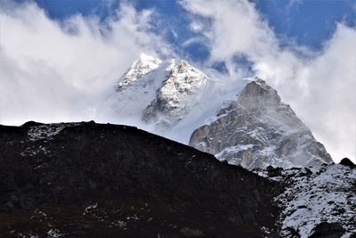 Scenic view of snowcapped mountains against sky