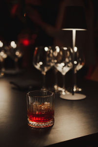 Close-up of illuminated light on table