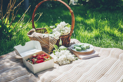 High angle view of food on table