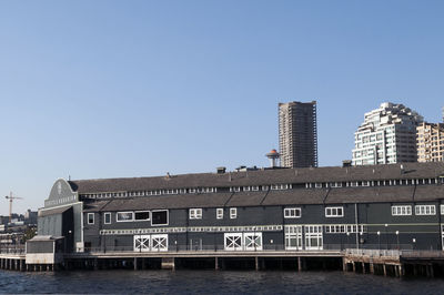 Low angle view of building against blue sky