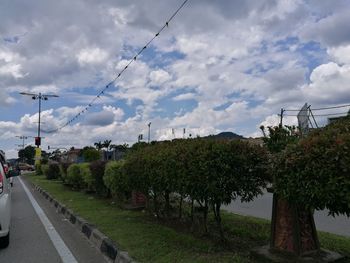 Road amidst trees against sky