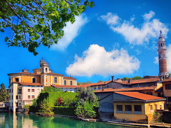 Buildings against cloudy sky