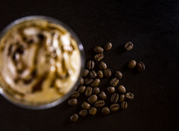 High angle view of coffee beans on table