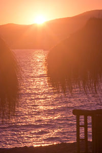 Scenic view of sea against sky during sunset