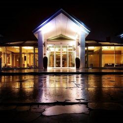 View of illuminated buildings at night