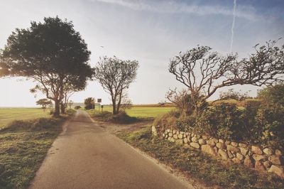 Narrow road along countryside landscape