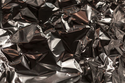 Full frame shot of crumpled aluminum foil