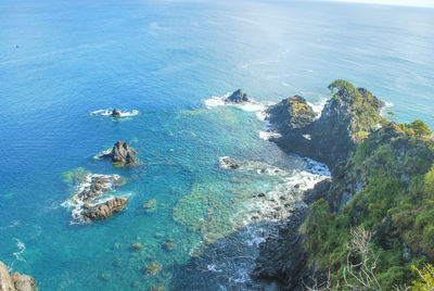 High angle view of rocks in sea